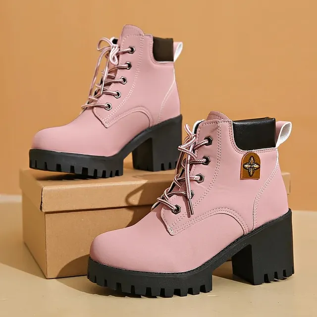 Women's thick heel platform lace-up ankle boots